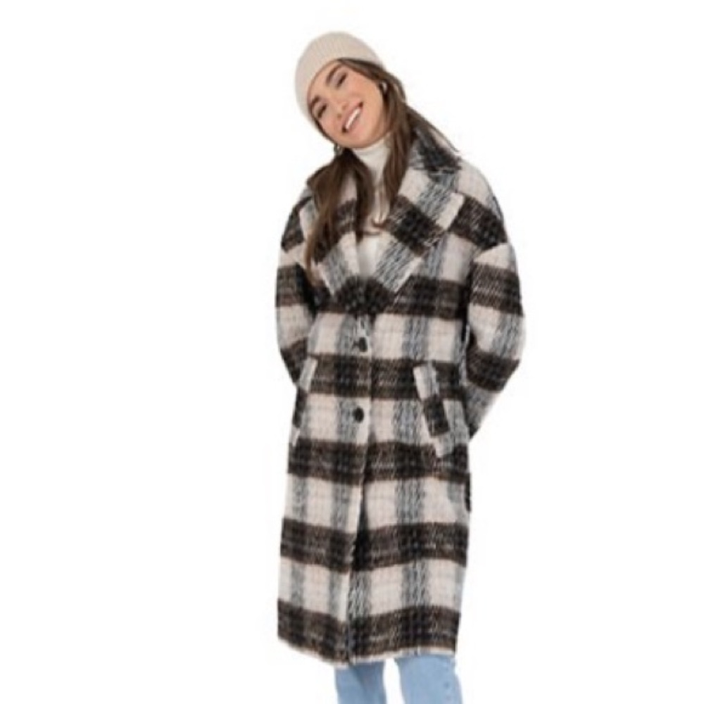 NWT - Nine West Black and Cream 5% Wool Long Coat